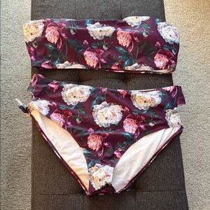 SHEIN Floral Bikini Set - Burgundy and White